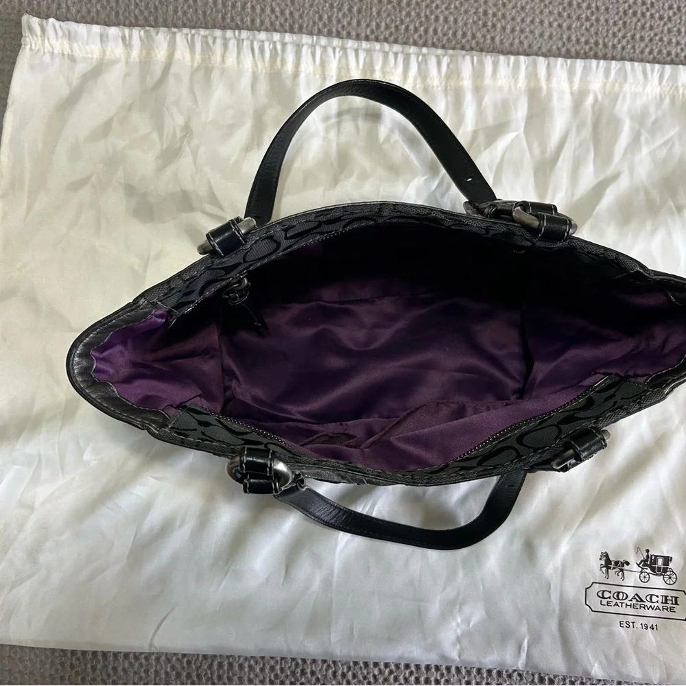 Coach Black Patchwork Signature Tote with Silver Hardware - Picture 2 of 9
